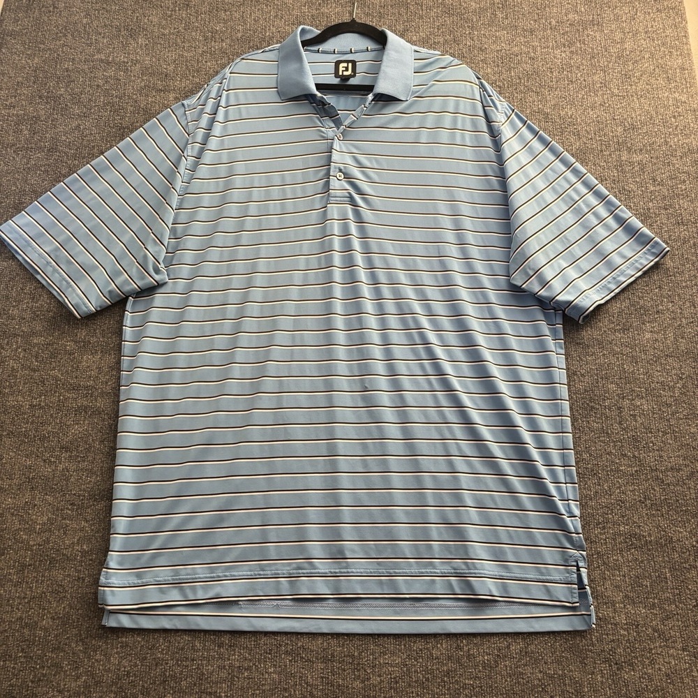 FootJoy Men's Polo Shirt‎ 2XL Blue Engineered Stripe Microfiber Golf
